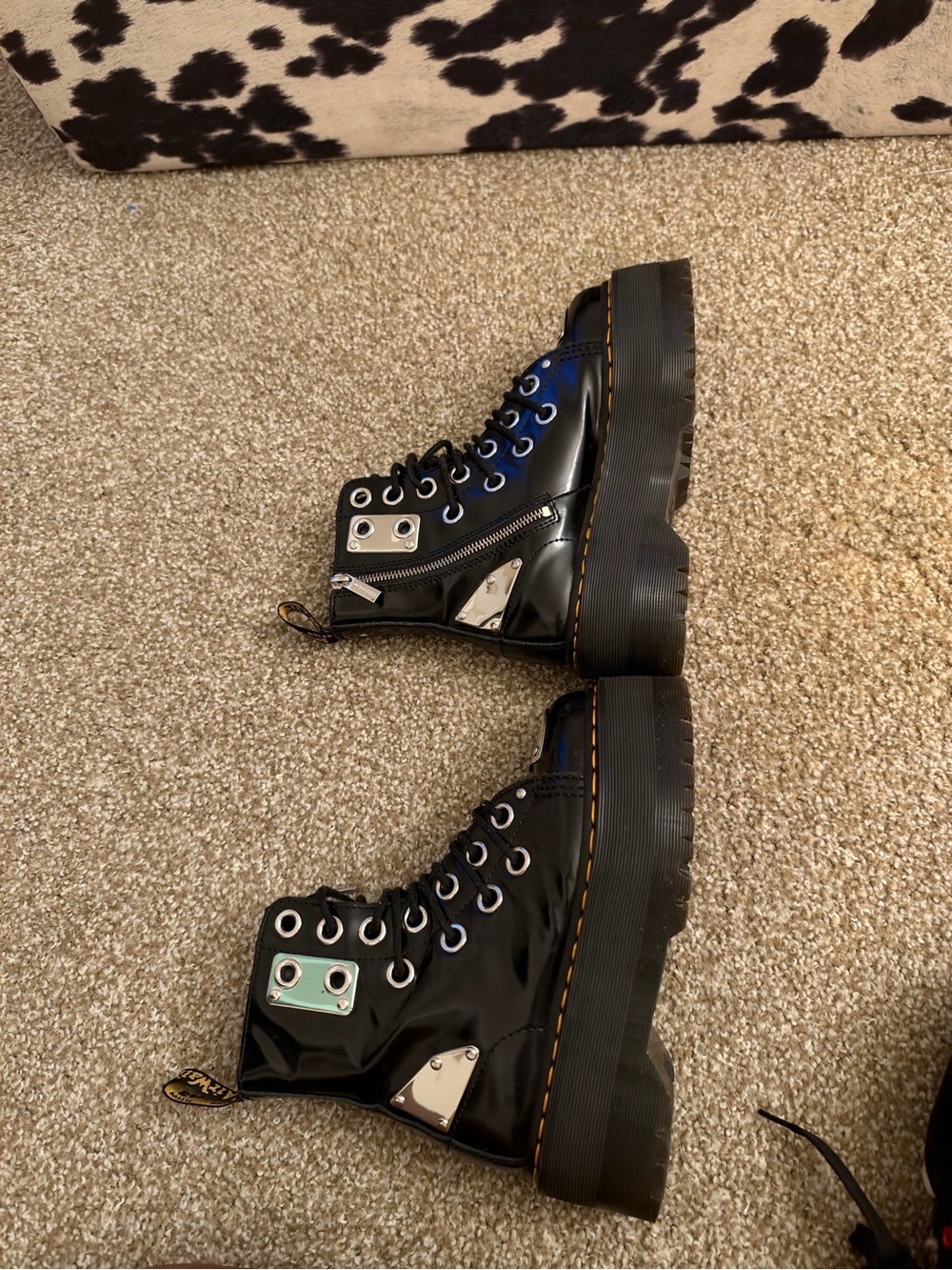 Dr. Martens Black Patent Leather Platform Boots with Silver Toe Caps. Jaddon max - Picture 3 of 6